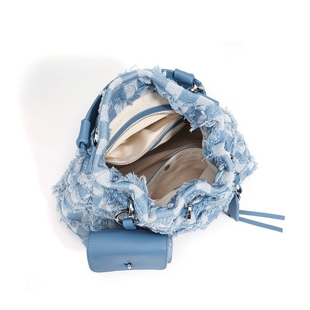 Celestia Denim Fringe Hobo Bag