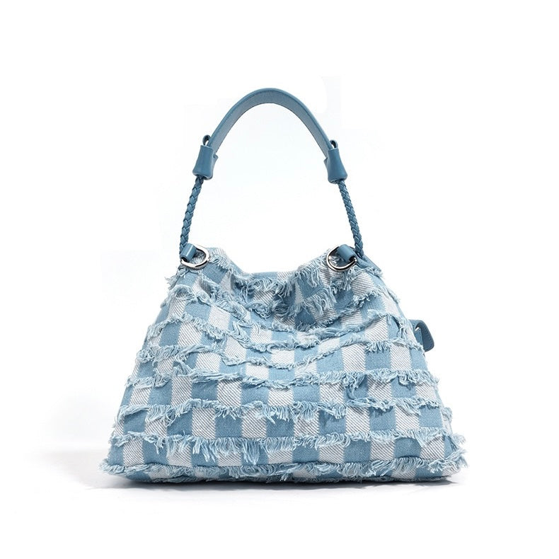 Celestia Denim Fringe Hobo Bag